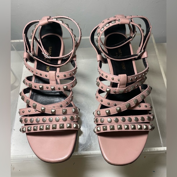 Saint Laurent Pink studded sandals sz 38 made in italy - Picture 1 of 15